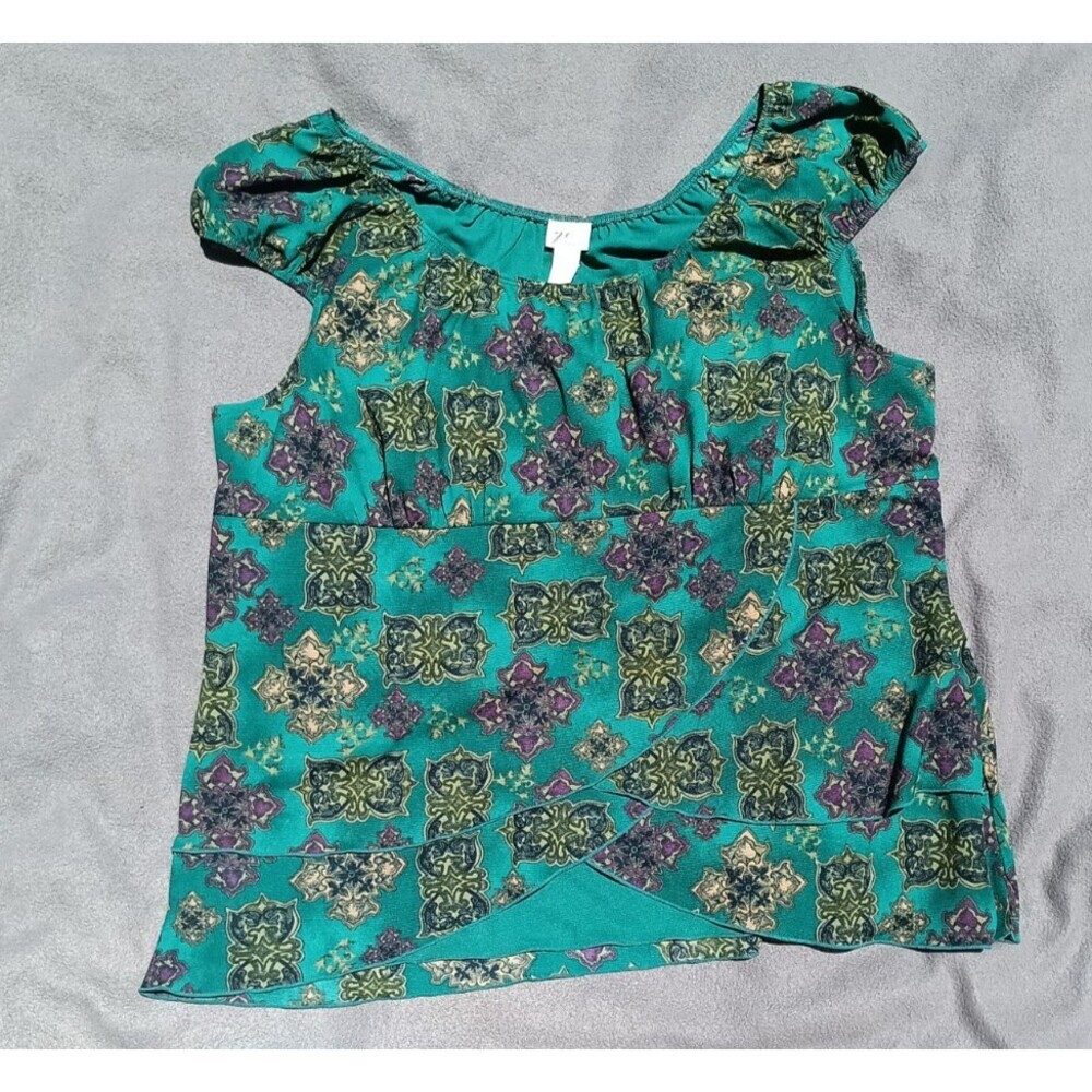 Vtg Y2K Venezia 18/20 Green Boho Peasant Top Plus Size Ruffle Whimsy Fairy